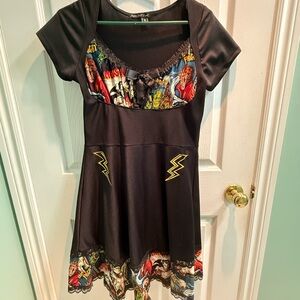 Black Dress with Colorful Comic Print